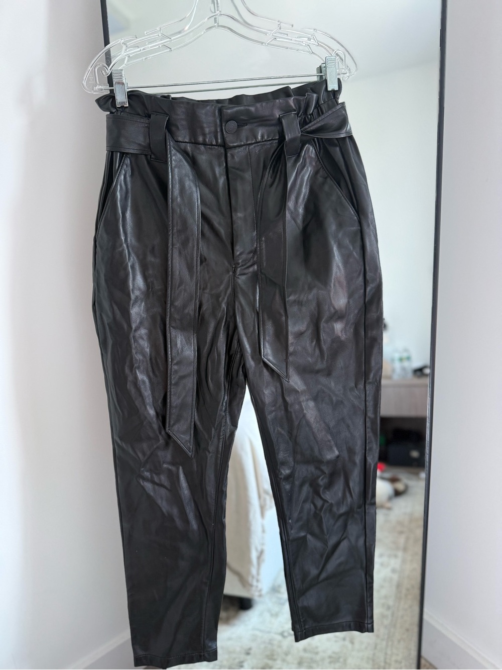 Express Black Faux Leather Paperbag Waist Pants